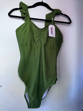 Dopp Olive Green Ruffle-Strap One-Piece Swimsuit